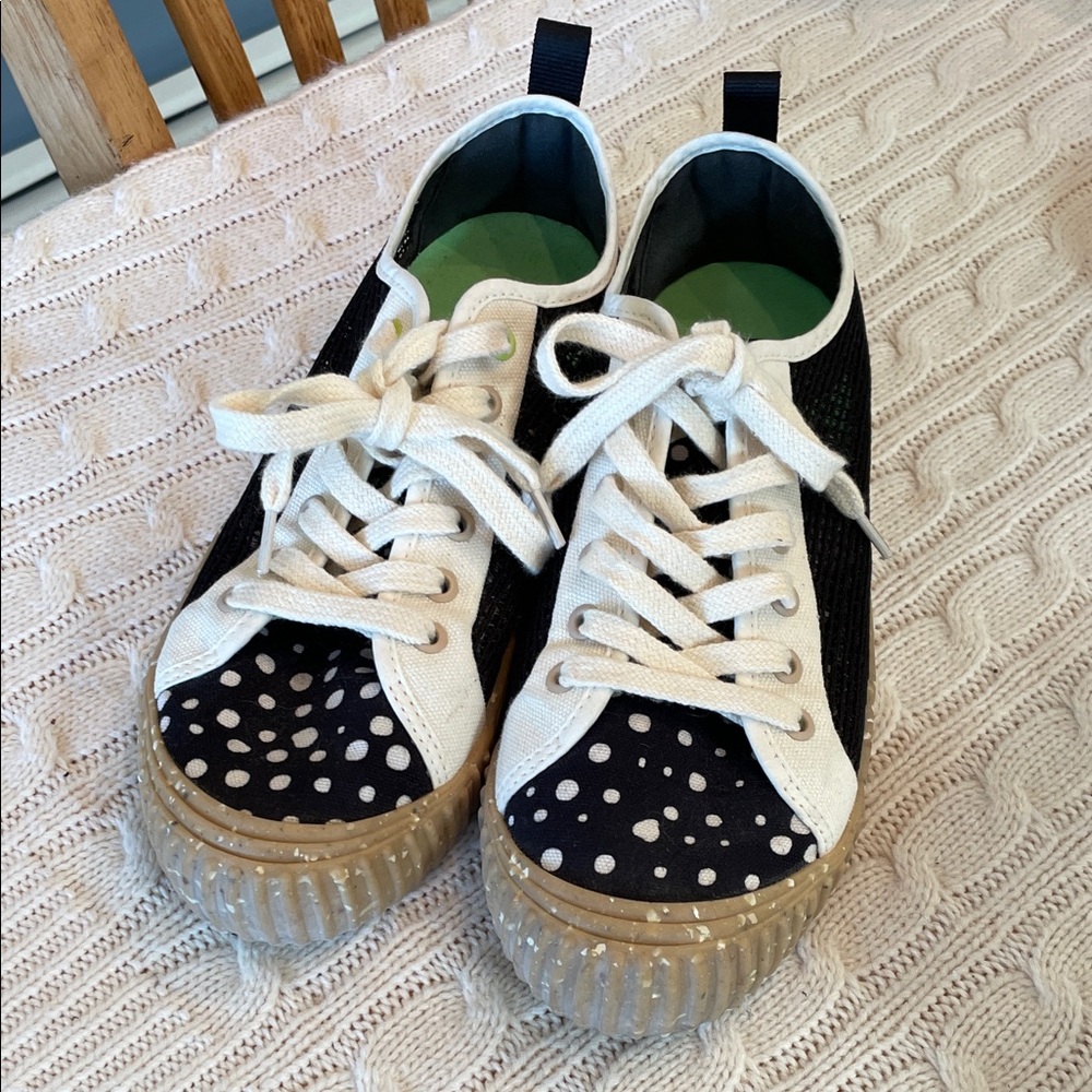 Women’s 8.5 Calcado Havaianas TNS Mix mesh flat sneakers polka dot black white - Picture 3 of 10